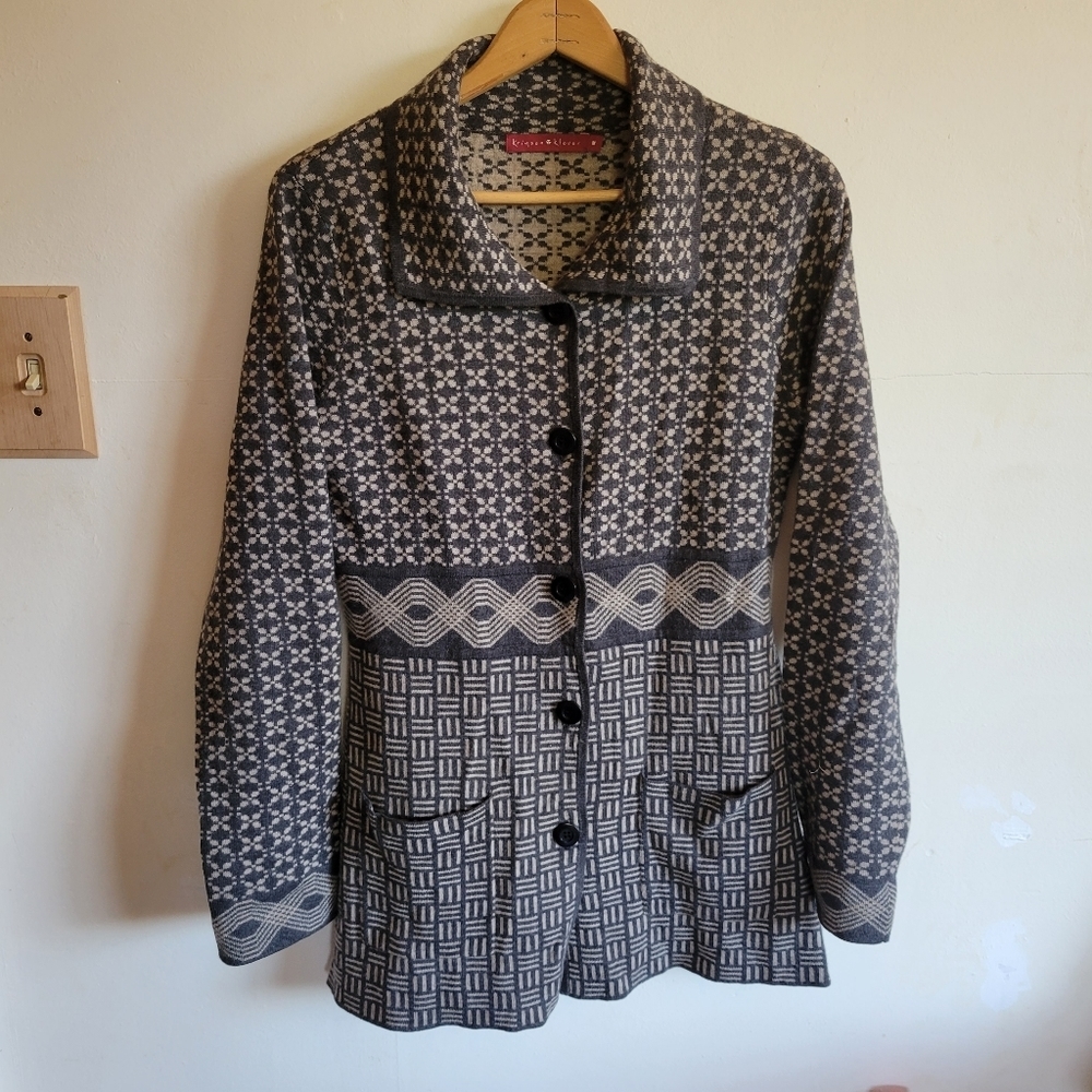 Krimson Klover Black and Cream Patterned Button-Up Cardigan
